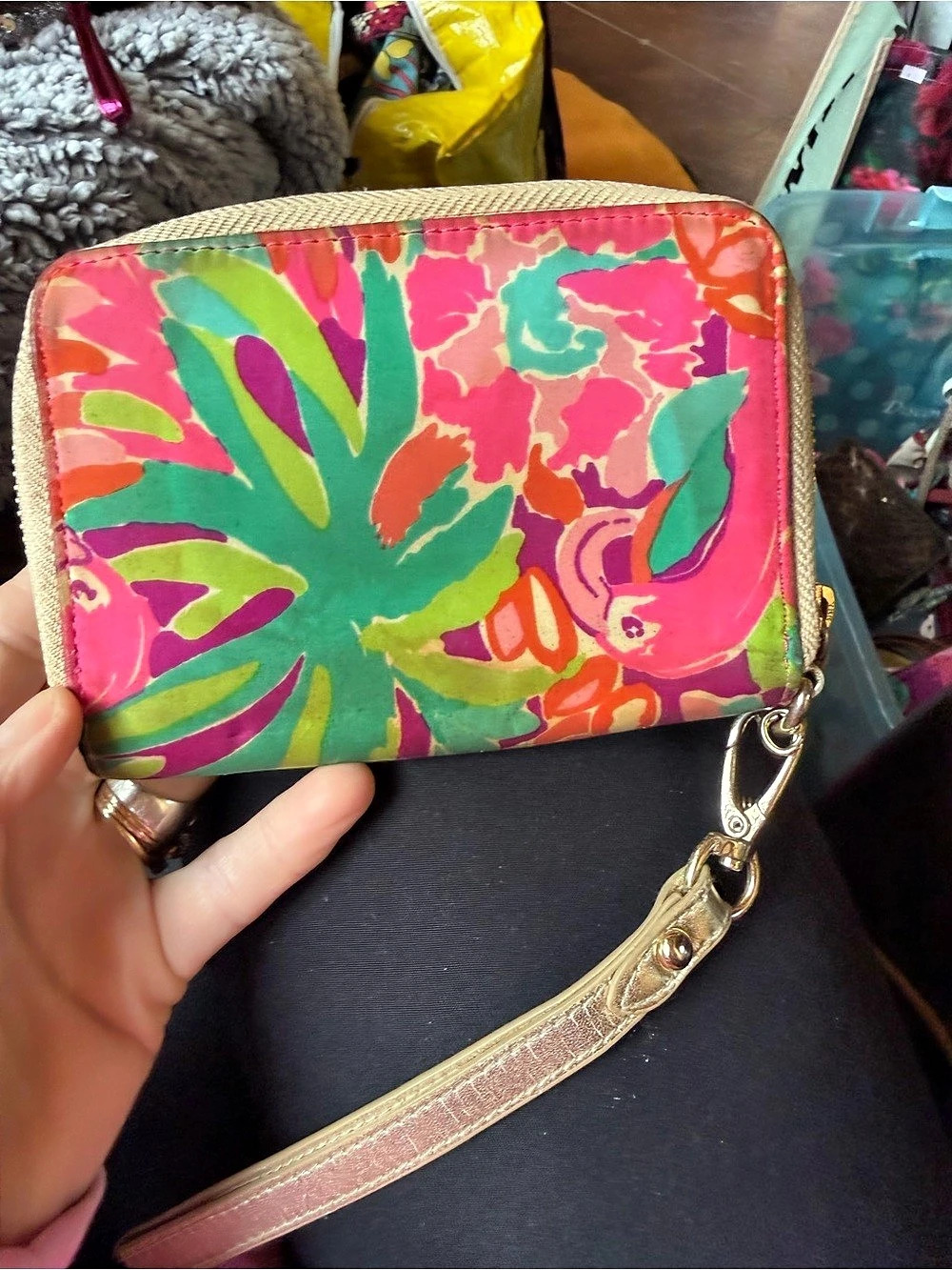 Lilly Pulitzer Floral Wristlet Wallet in Pink & Green